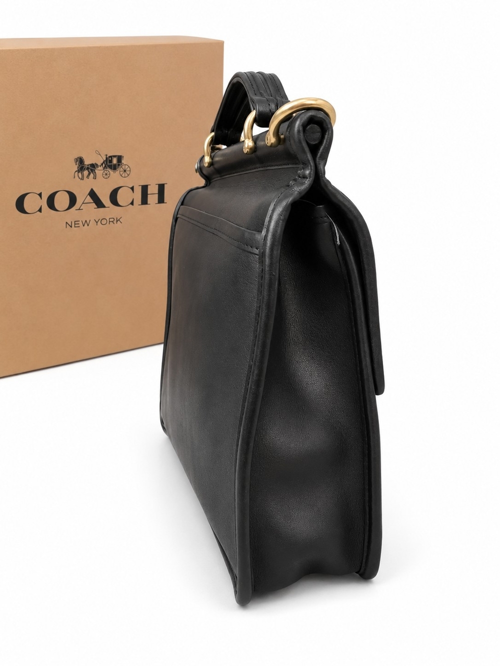 *****SOLD***** Coach Black Leather Turnlock Satchel - Picture 4 of 16